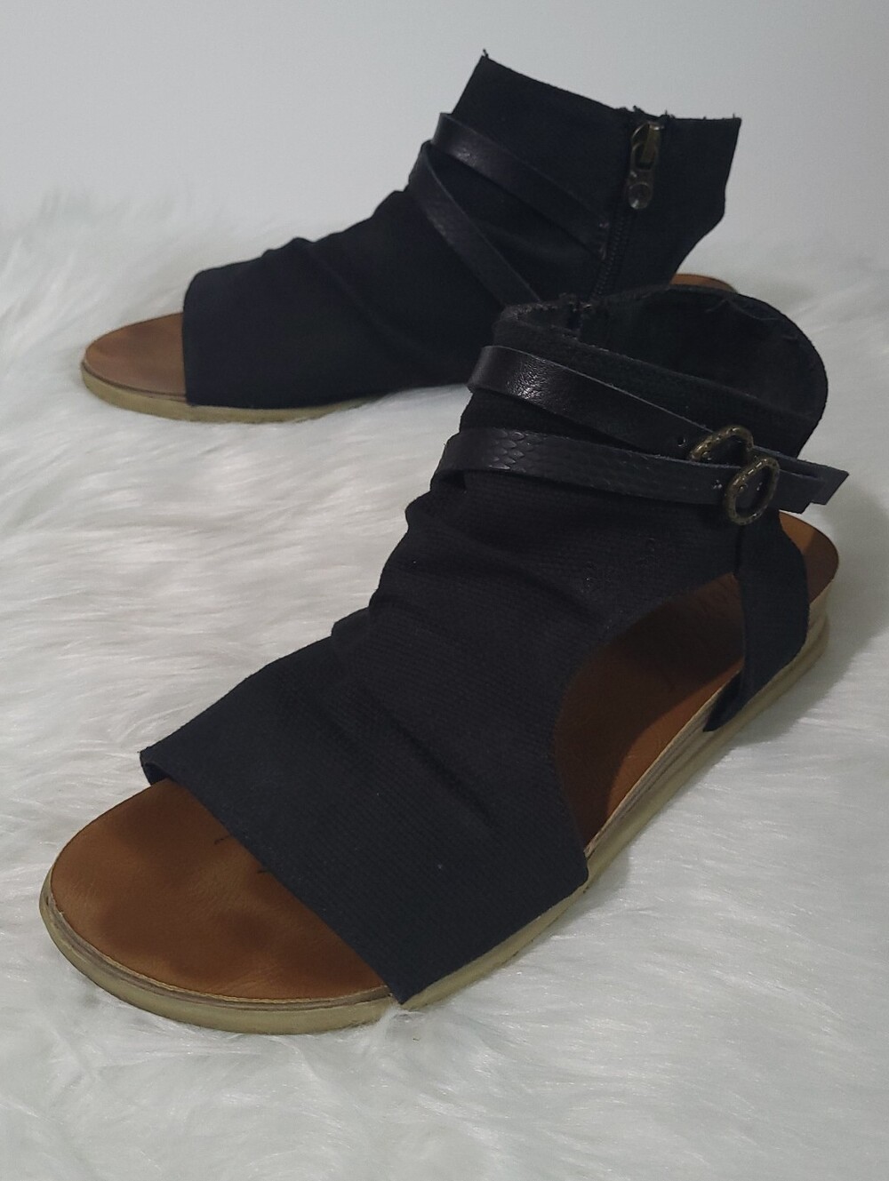 Blowfish Malibu Balla Wedge Sandals Black Canvas Rancher Size 8